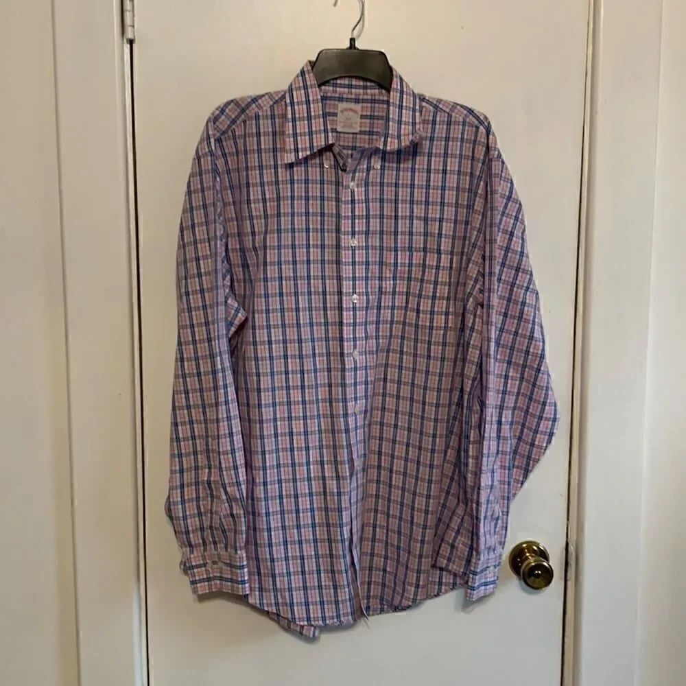 Brooks brothers EUC blue/red/white checkered button down dress shirt Large
